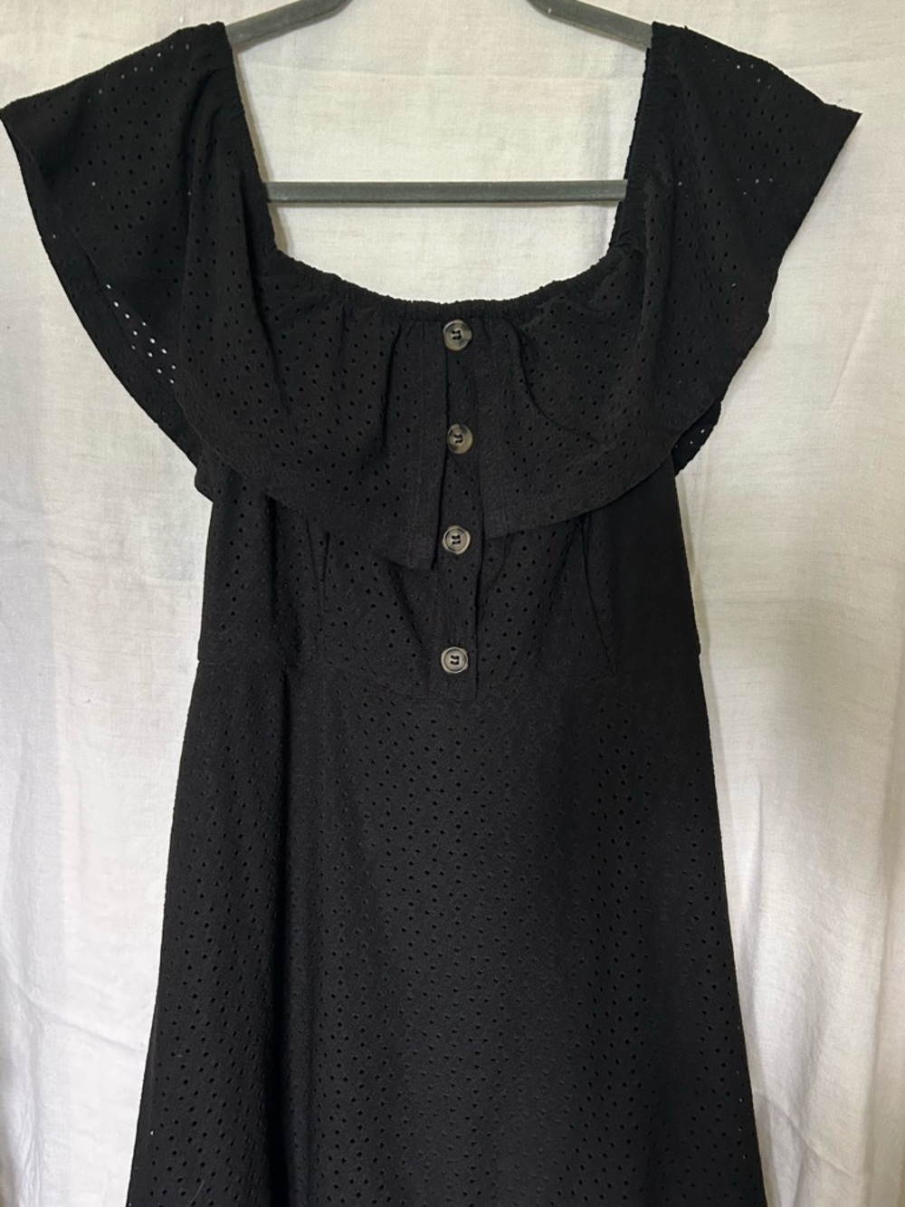 Speechless Black Eyelet Off-Shoulder Button Dress